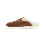 Miu Miu Flat Sabots in Suede & Shearling Brown - Image 2