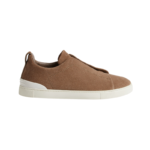 Zegna Grey Mélange Suede Triple Stitch Sneakers Beige Suede