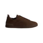 Zegna Grey Mélange Suede Triple Stitch Sneakers Dark Brown