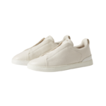 Zegna Grey Mélange Suede Triple Stitch Sneakers Off White - Image 3