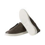 ZEGNA Triple Stitch SECONDSKIN Leather Sneakers Dark Taupe - Image 3